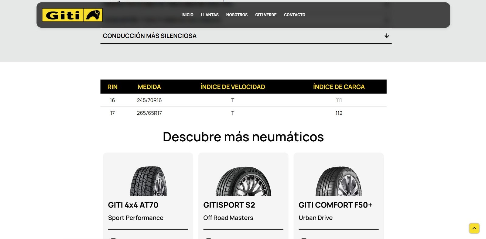 Captura del sitio de Giti Tire México — sección 5