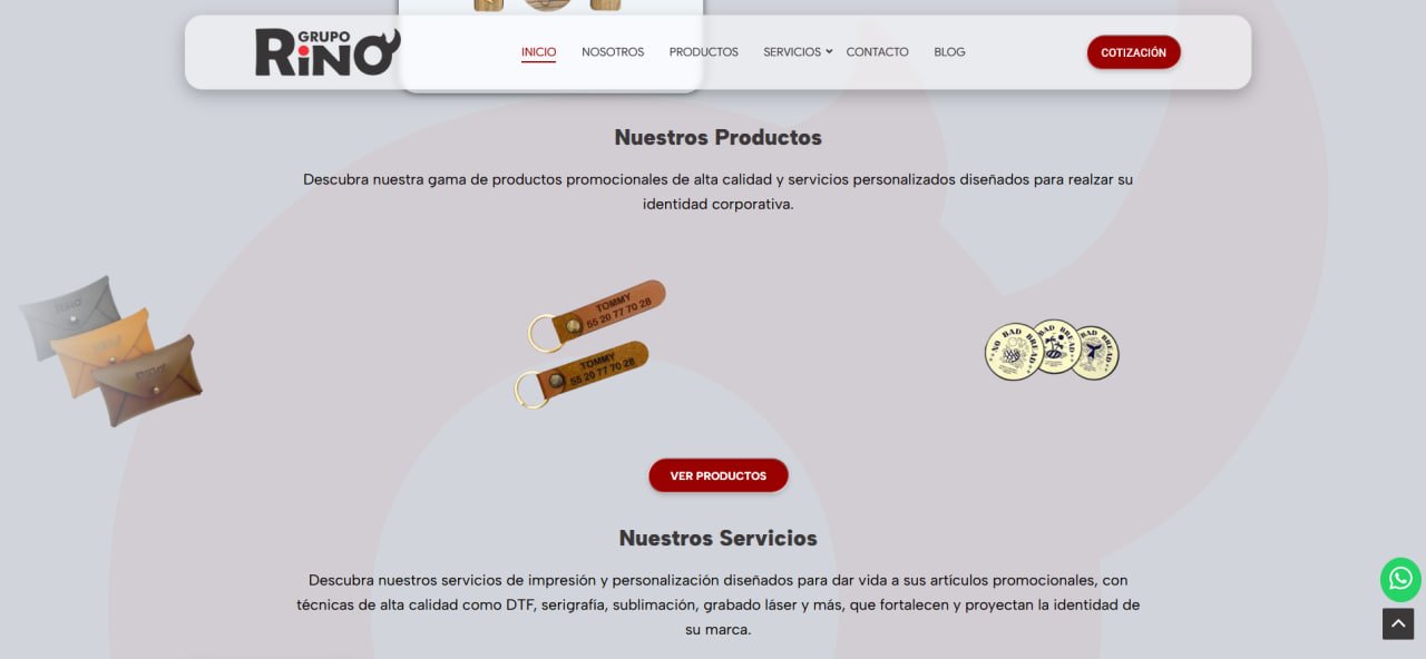 Captura de la sección de promocionales tradicionales de Grupo Rino