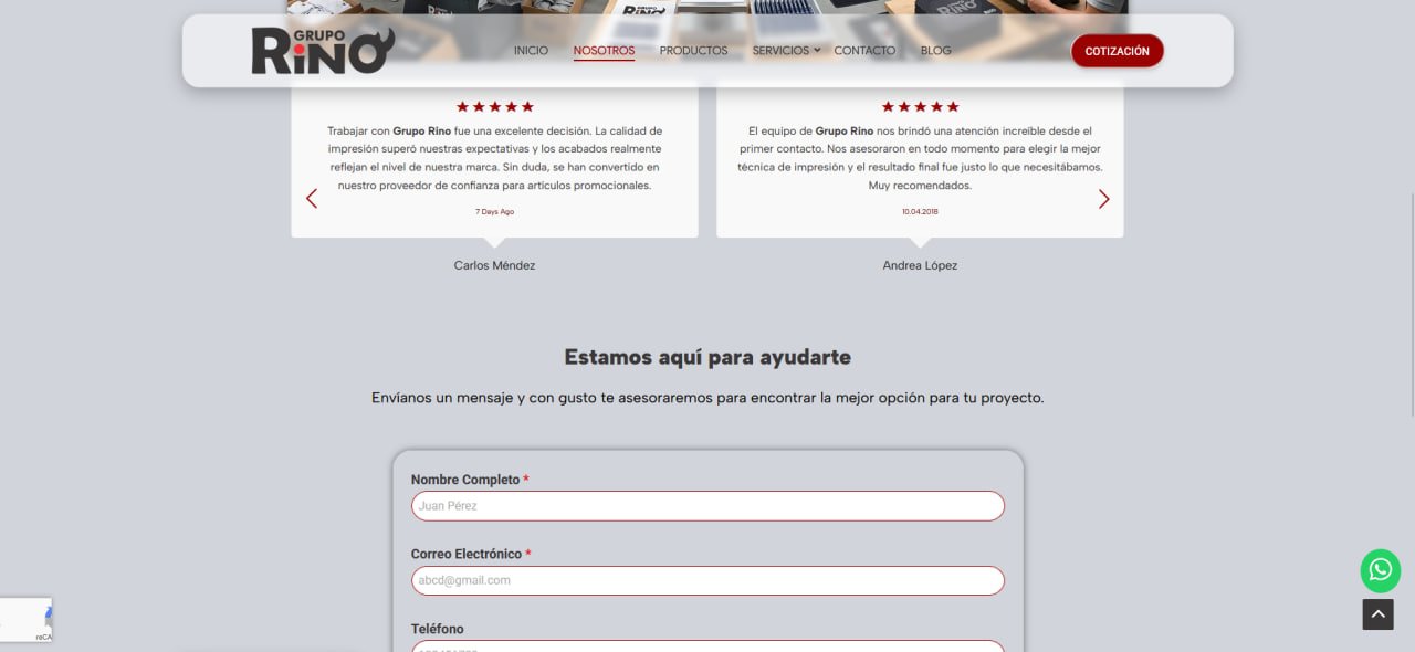Captura del sitio de Grupo Rino — sección 7
