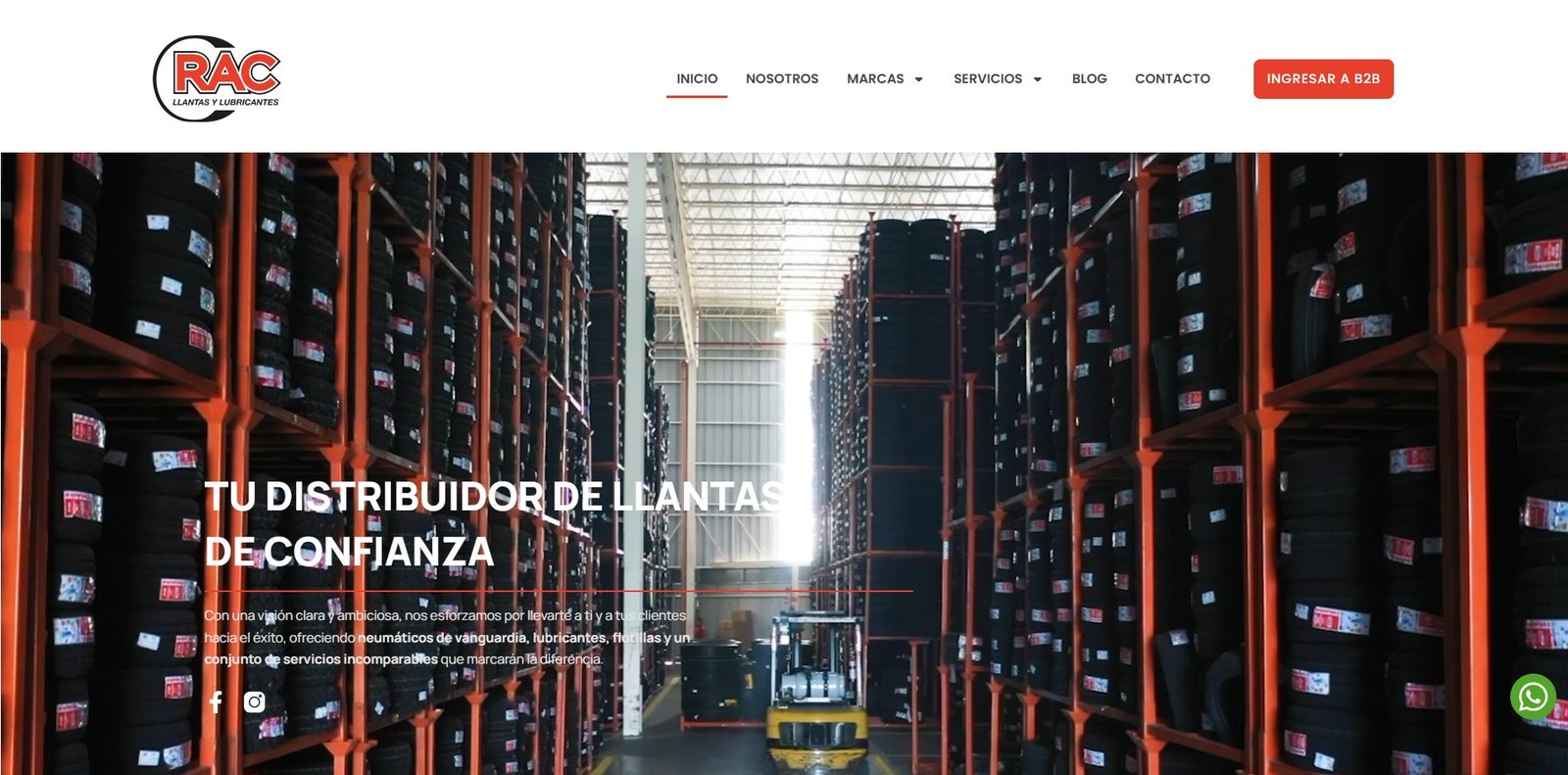 Captura de la página de inicio de RAC Llantas