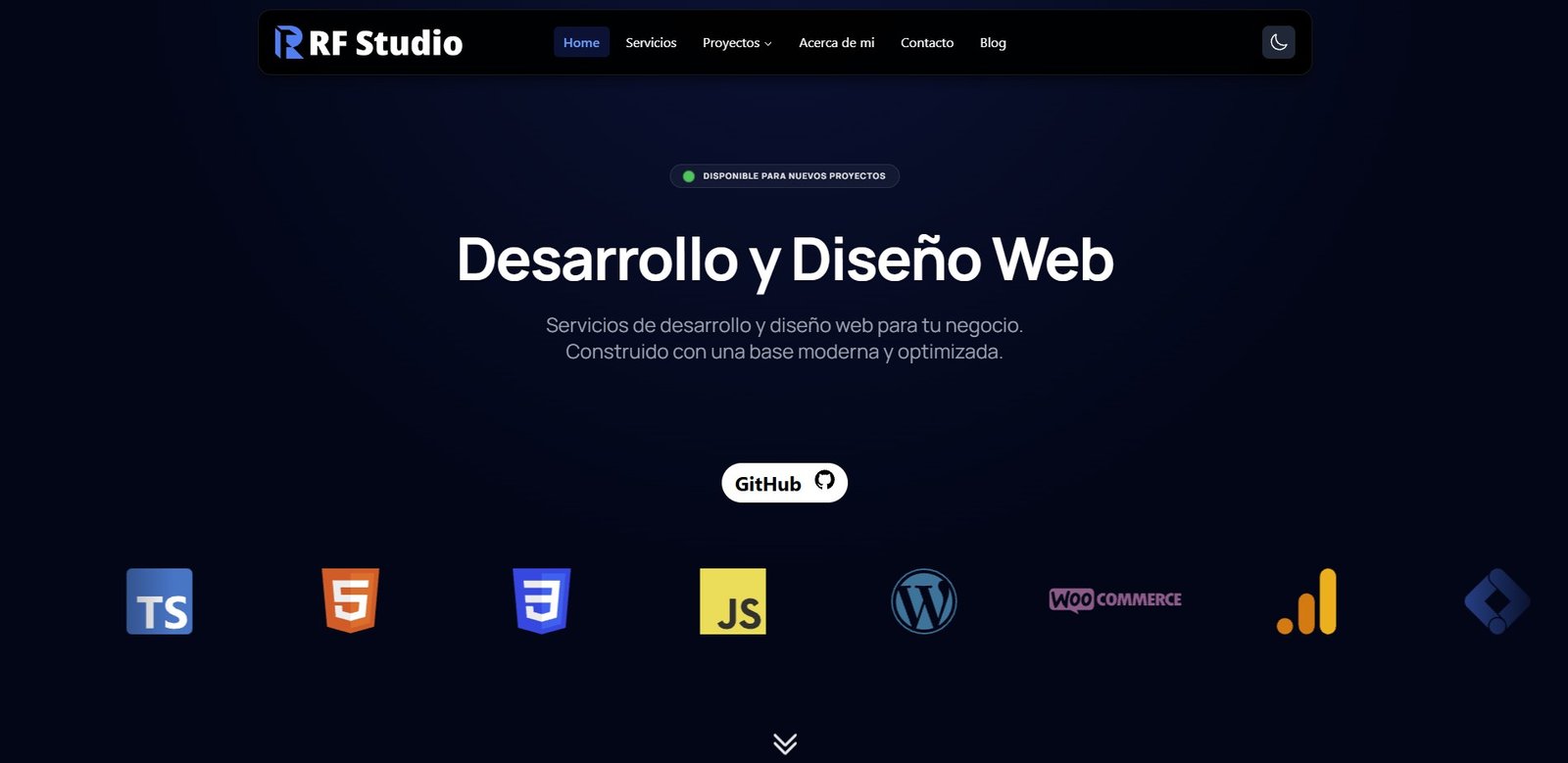 Captura de la página de inicio de este portafolio