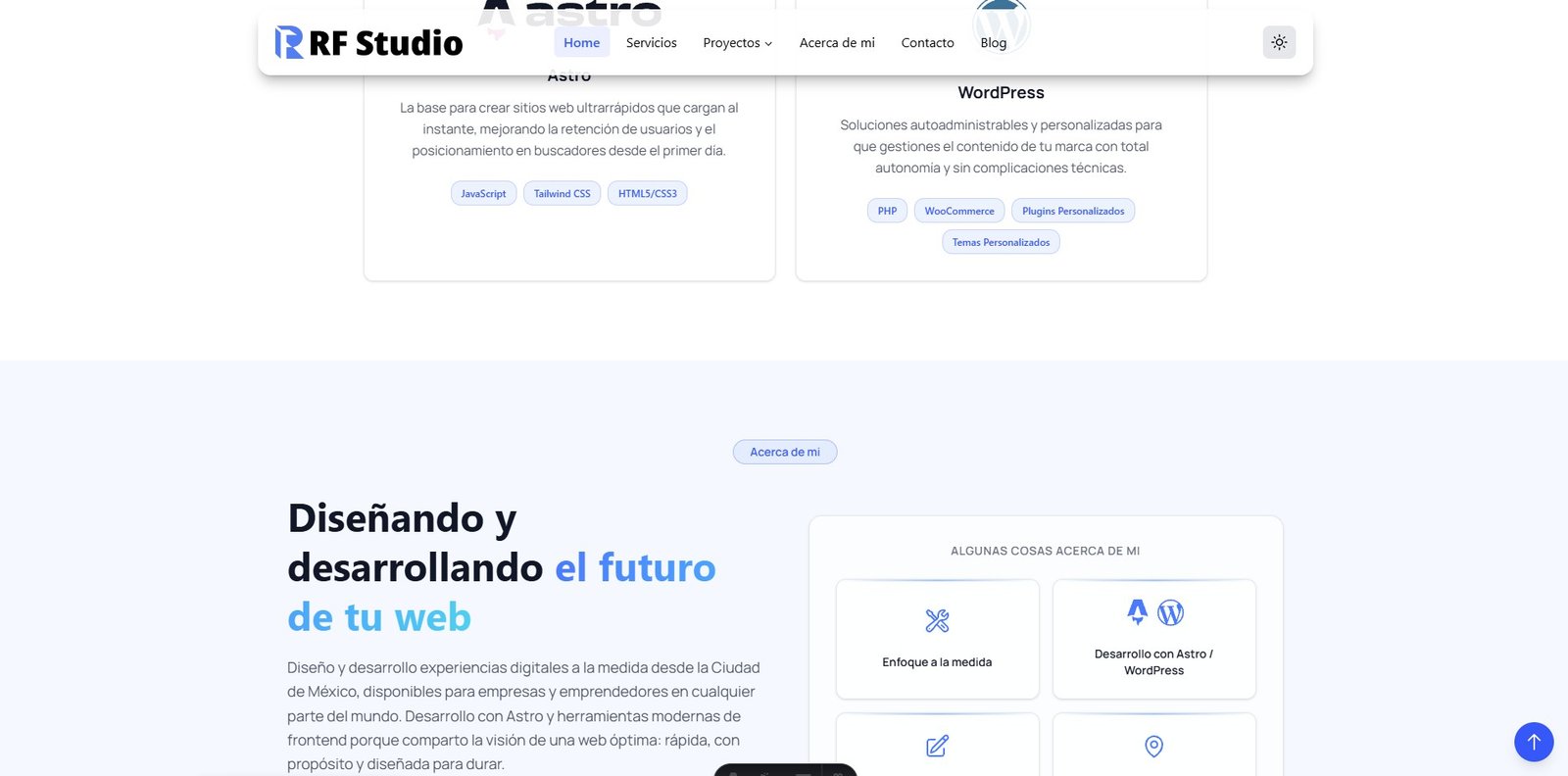Captura de la página de contacto de este portafolio
