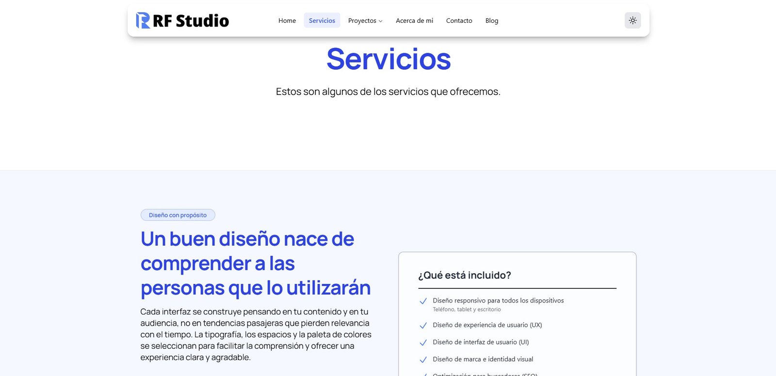 Captura del portafolio RF Studio — sección 4